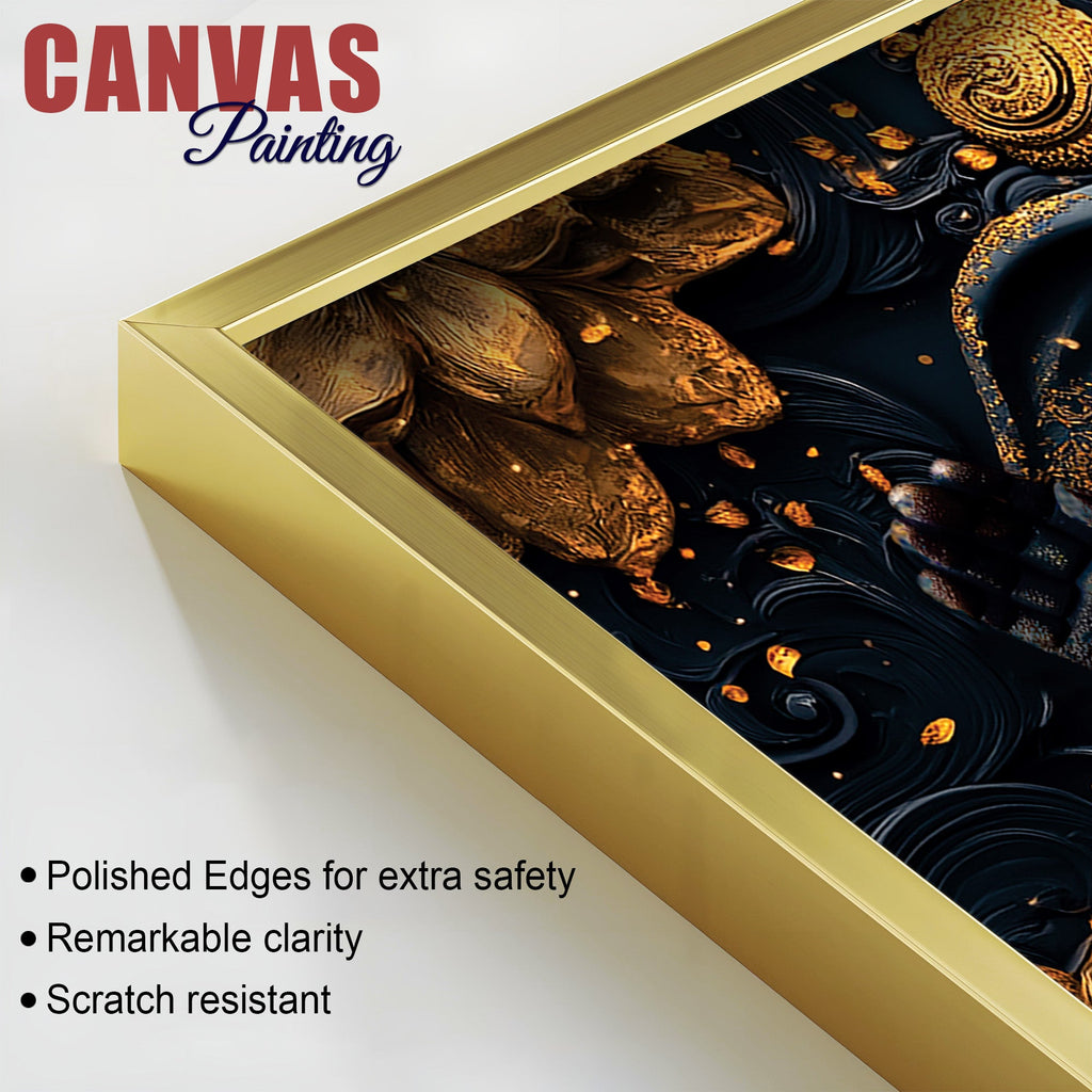 Divine Royal Black & Gold Lord Ganesha Canvas Wall Painting for Modern Home & Office Spaces
