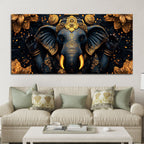 Divine Royal Black & Gold Lord Ganesha Canvas Wall Painting for Modern Home & Office Spaces