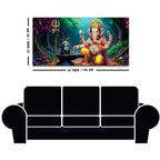 Divine Lord Shri Ganeshji Worshiping Lord Mahadev Shiva Lingam Luxury Canvas Wall Painting for Home & Temple Wall Decor – Modern Religious Wall Art