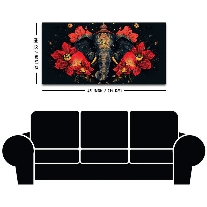 Royal Elephant with Hibiscus flowers Artistic Canvas Wall Painting for Home & Office – Premium Wall Decor