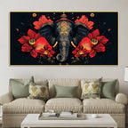 Royal Elephant with Hibiscus flowers Artistic Canvas Wall Painting for Home & Office – Premium Wall Decor