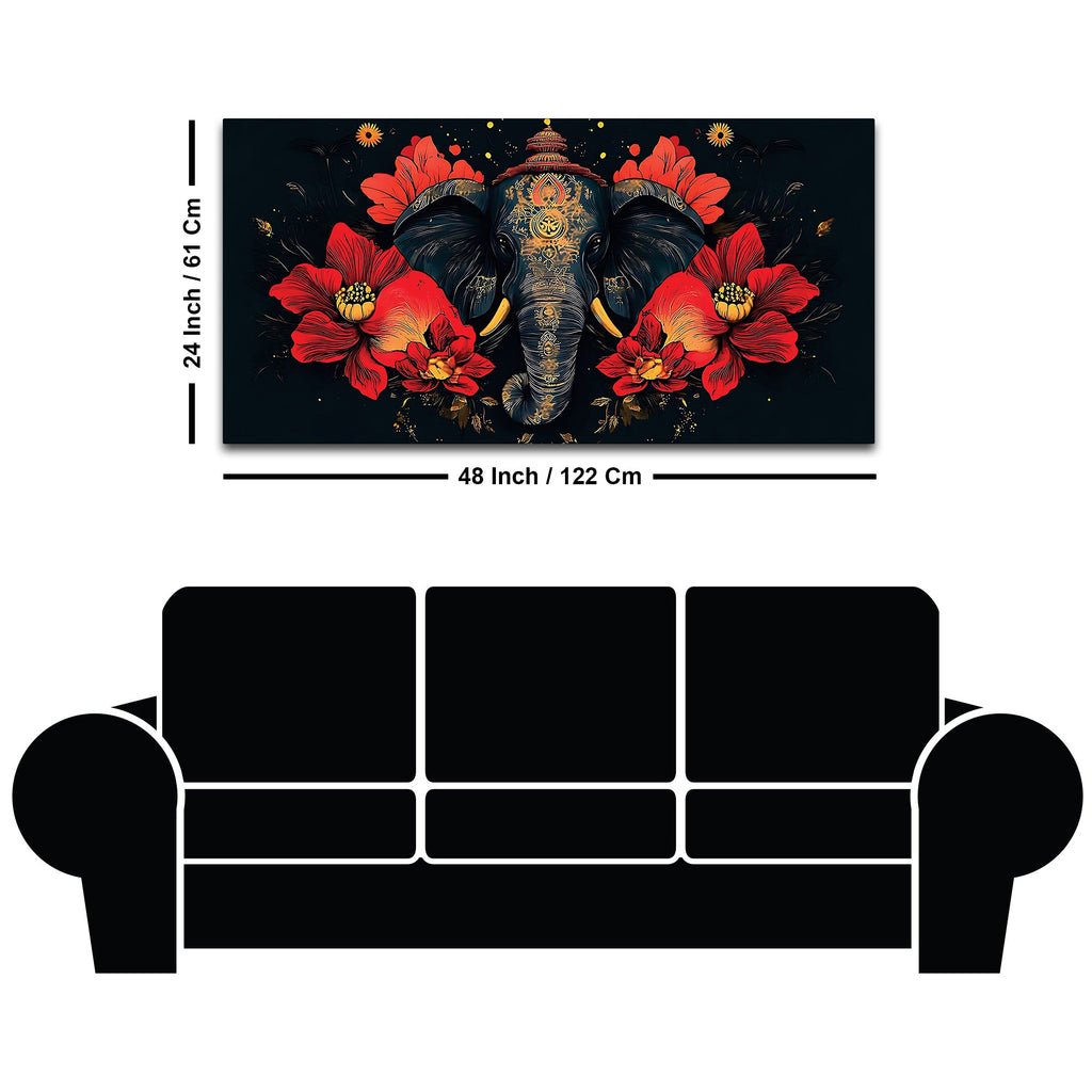 Royal Elephant with Hibiscus flowers Artistic Canvas Wall Painting for Home & Office – Premium Wall Decor