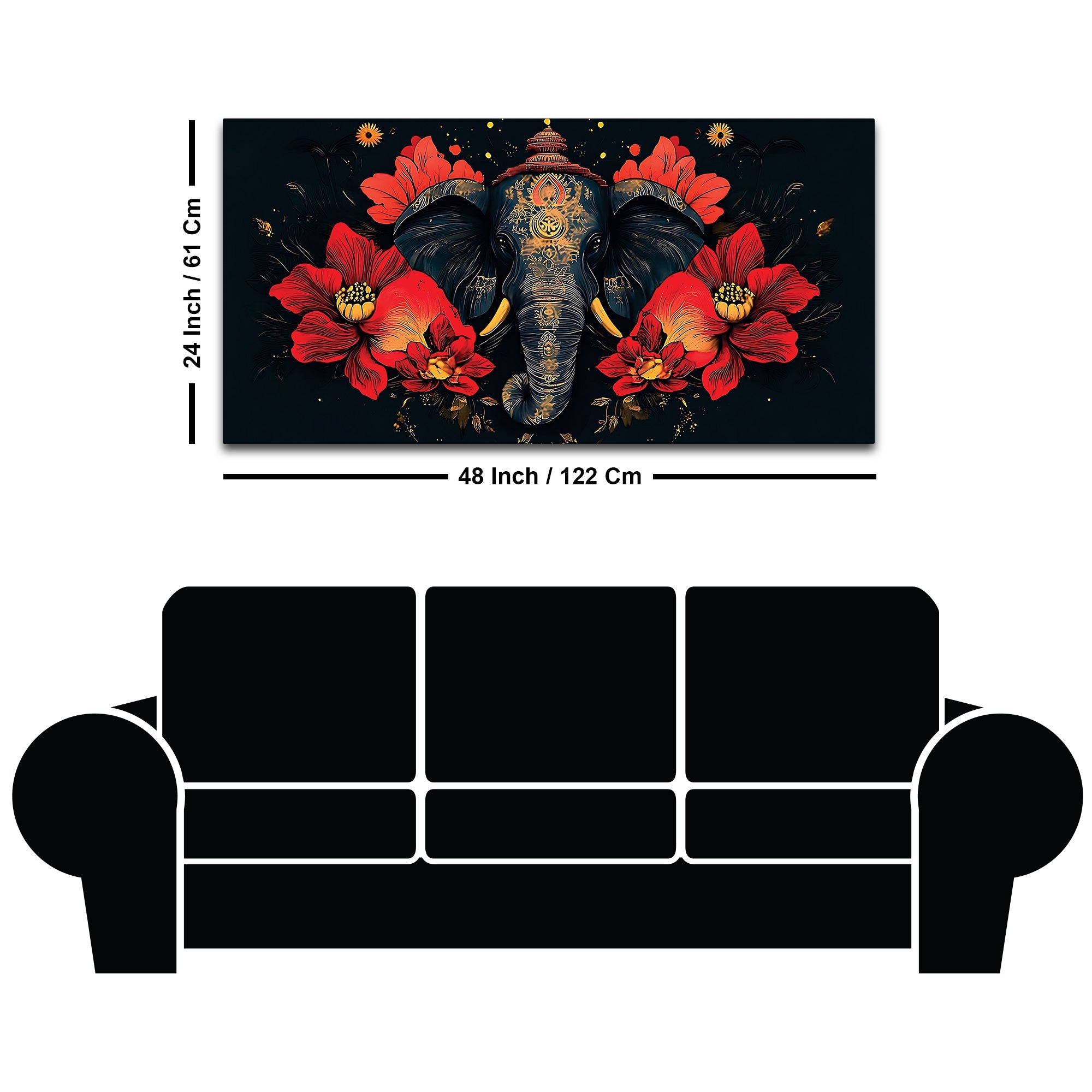 Royal Elephant with Hibiscus flowers Artistic Canvas Wall Painting for Home & Office – Premium Wall Decor