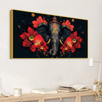 Royal Elephant with Hibiscus flowers Artistic Canvas Wall Painting for Home & Office – Premium Wall Decor