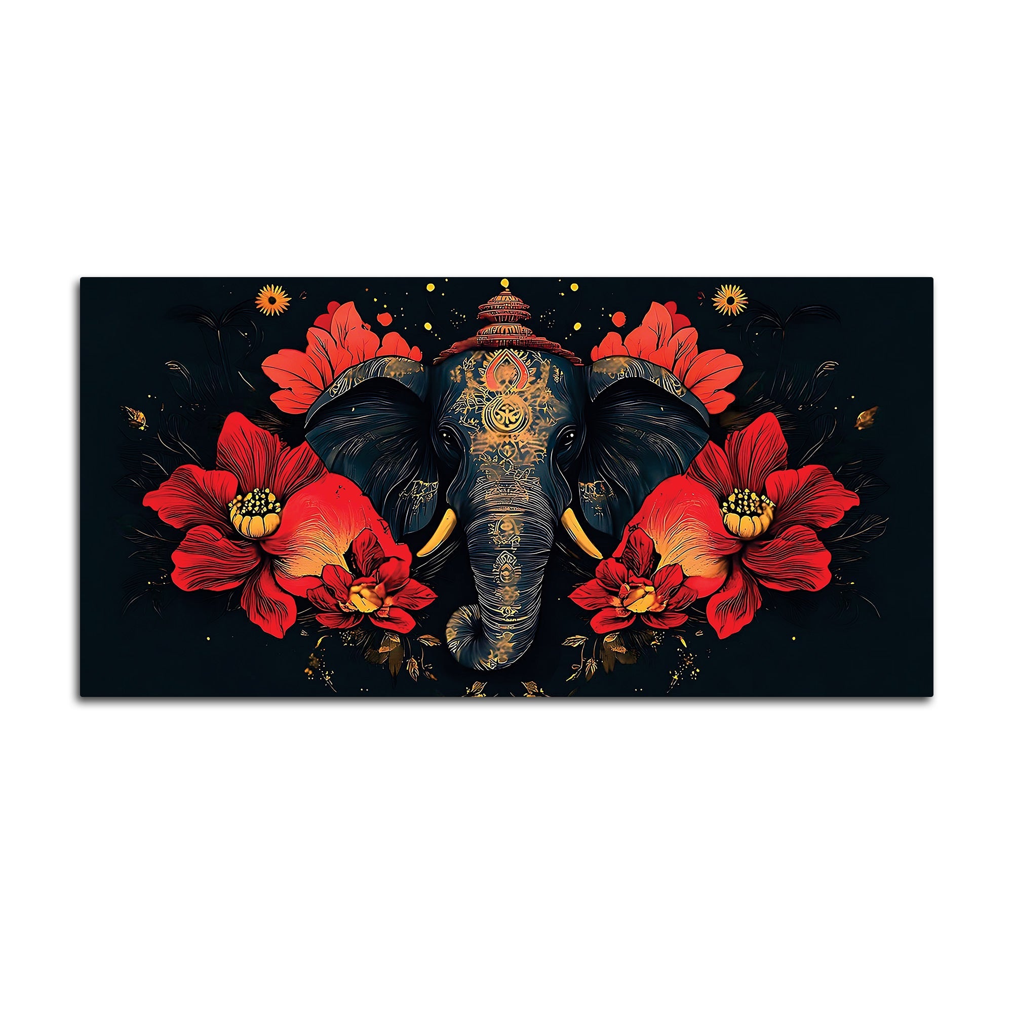Royal Elephant with Hibiscus flowers Artistic Canvas Wall Painting for Home & Office – Premium Wall Decor