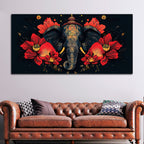 Royal Elephant with Hibiscus flowers Artistic Canvas Wall Painting for Home & Office – Premium Wall Decor