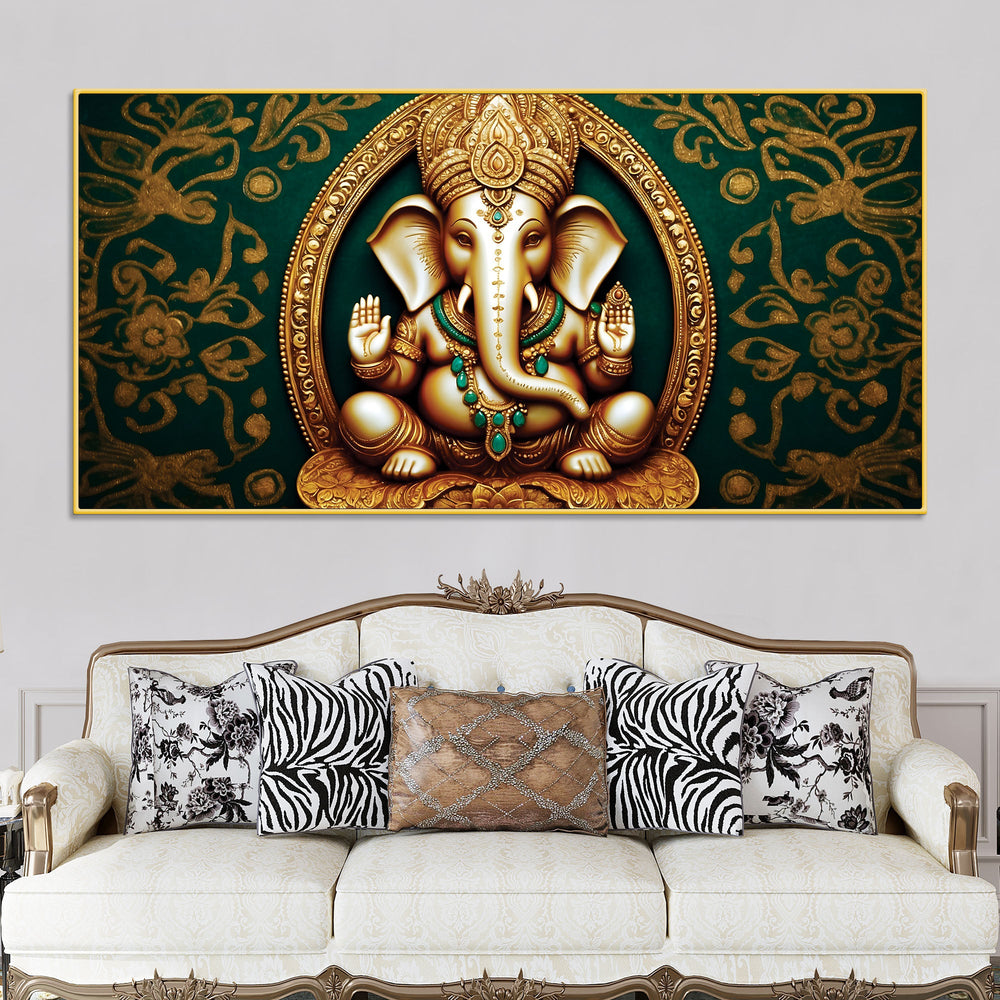 Artistic Lord Shri Ganesha Modern Portrait Canvas Wall Painting for Home & Office Decor – Modern Devotional Wall Art