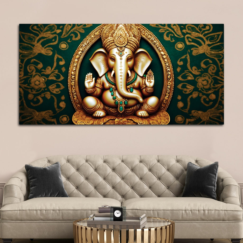 Artistic Lord Shri Ganesha Modern Portrait Canvas Wall Painting for Home & Office Decor – Modern Devotional Wall Art