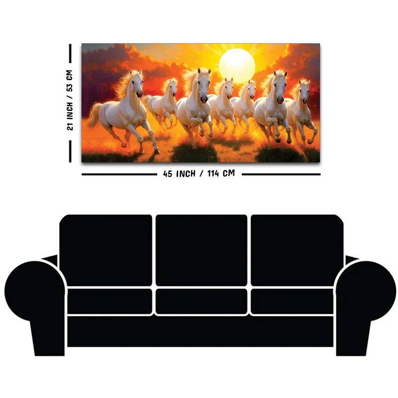 Seven White Horses Running at Dawn Premium Wall Painting