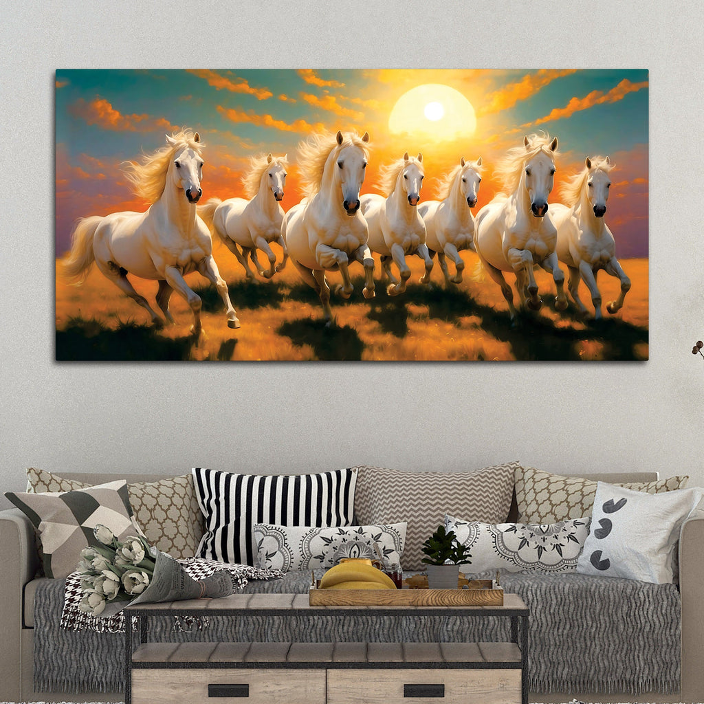 Seven Running Horses at Dawn Premium Wall Painting