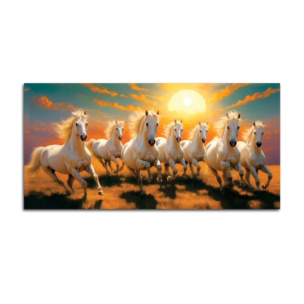 Seven Running Horses at Dawn Premium Wall Painting