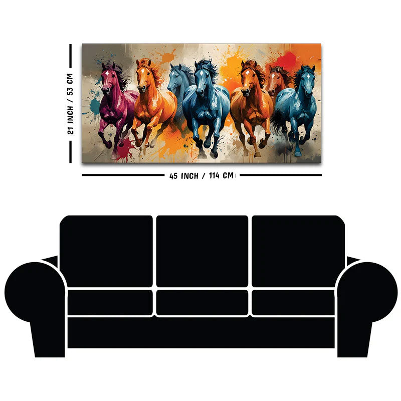 Seven Horses Running colorful Watercolor Art Canvas Wall Painting