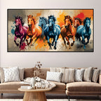 Seven Horses Running colorful Watercolor Art Canvas Wall Painting