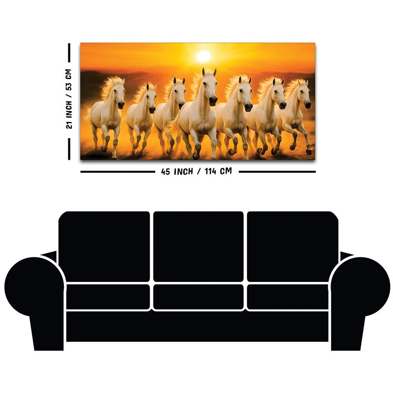 Seven White Horses Galloping at Sunrise Premium Wall Painting