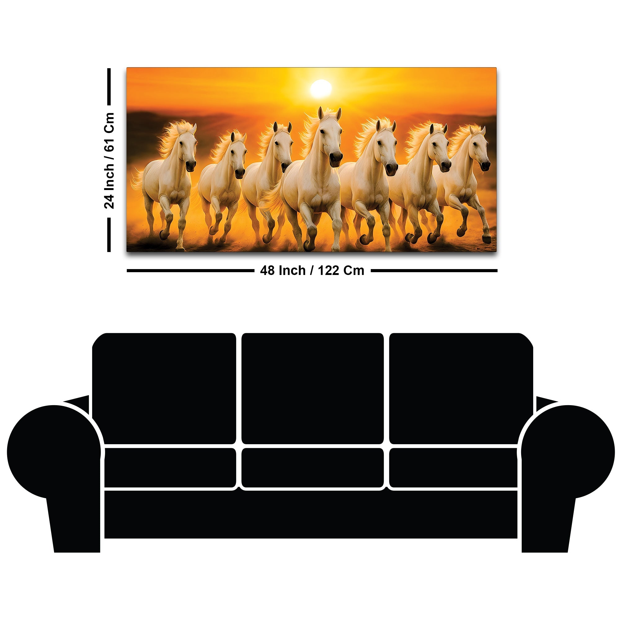 Seven White Horses Galloping at Sunrise Premium Wall Painting