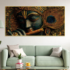 Lord Krishna Flute Textured Canvas Wall Painting for Living Room Decor