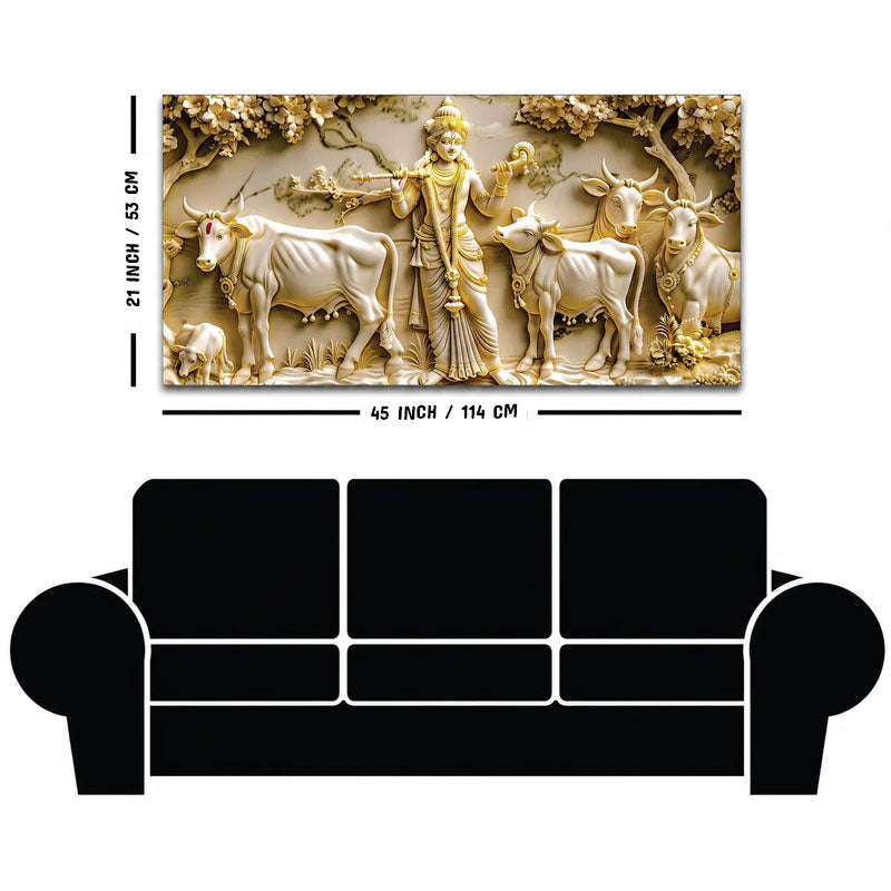 Lord Krishna with Cows Canvas Wall Painting for Living Room Decor