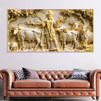 Lord Krishna with Cows Canvas Wall Painting for Living Room Decor