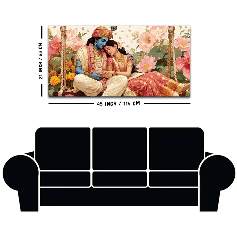 Radha Krishna Floral Garden Premium Wall Painting