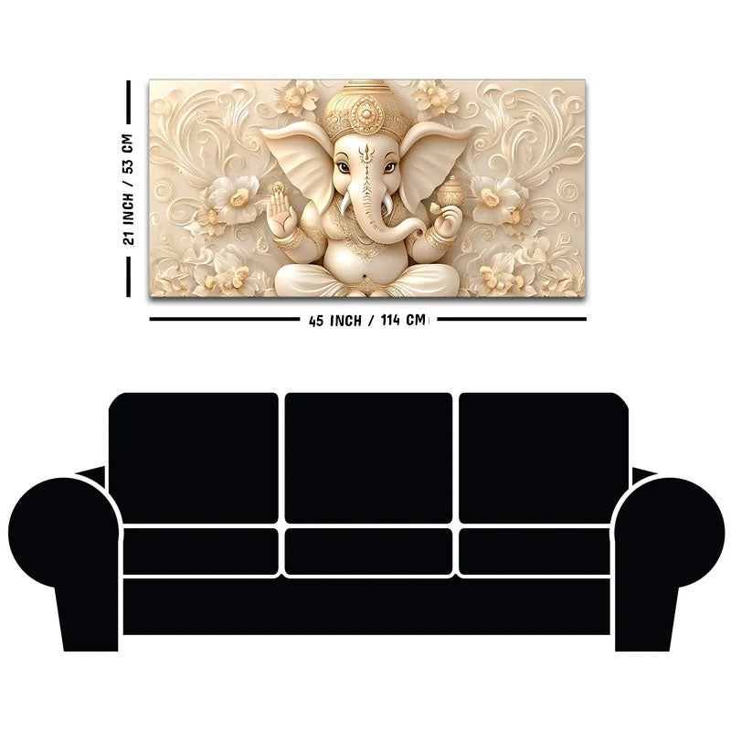Modern Lord Ganesha Floral Canvas Painting – Auspicious Wall Art
