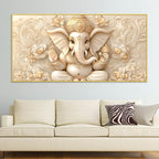 Modern Lord Ganesha Floral Canvas Painting – Auspicious Wall Art