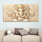 Modern Lord Ganesha Floral Canvas Painting – Auspicious Wall Art