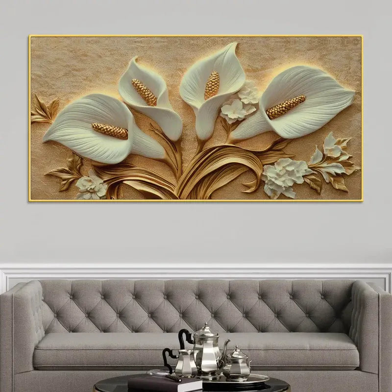 Elegant White Calla Lily Canvas Painting Wall Art for Living Room Decor