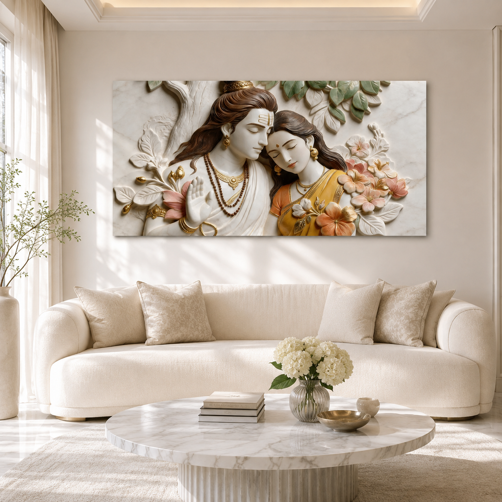 Divine Couple Lord Ram and Goddess Sita 3D Wall Painting Home Decor