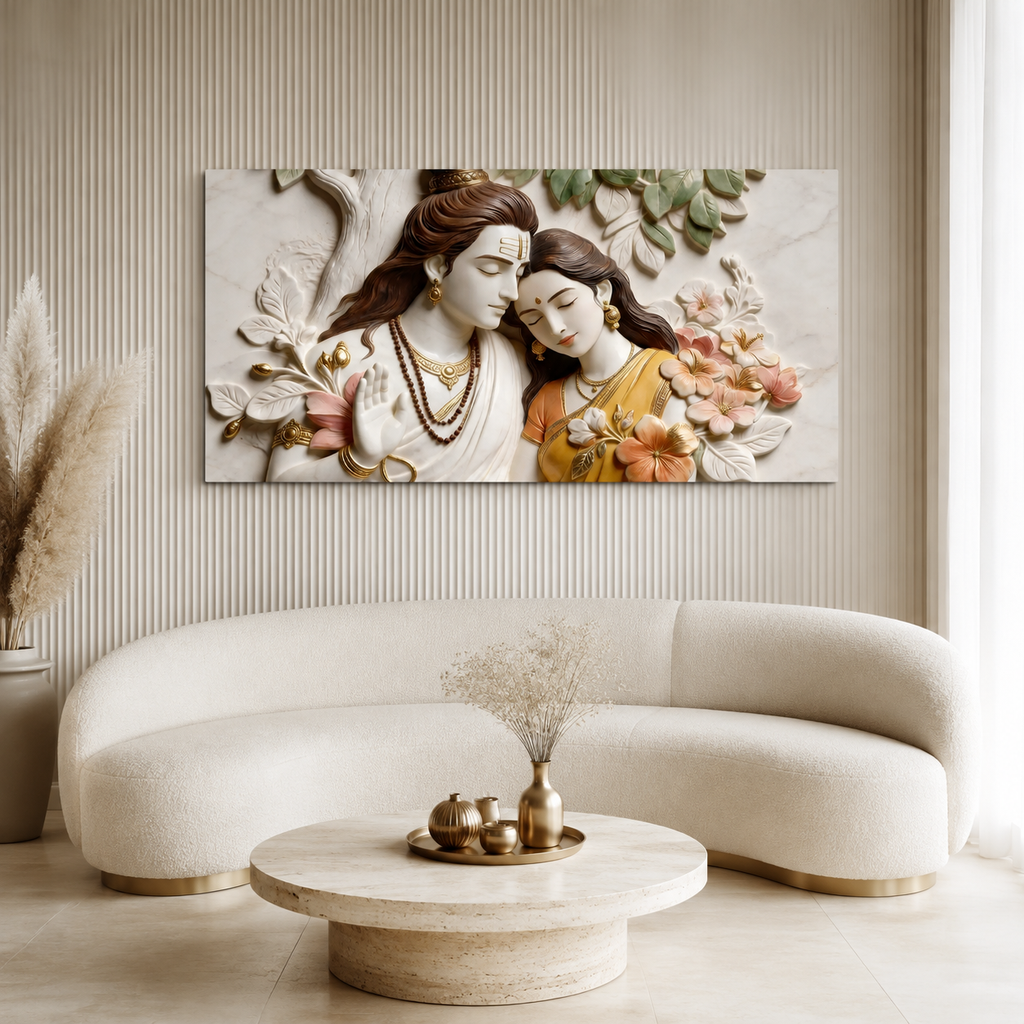 Divine Couple Lord Ram and Goddess Sita 3D Wall Painting Home Decor