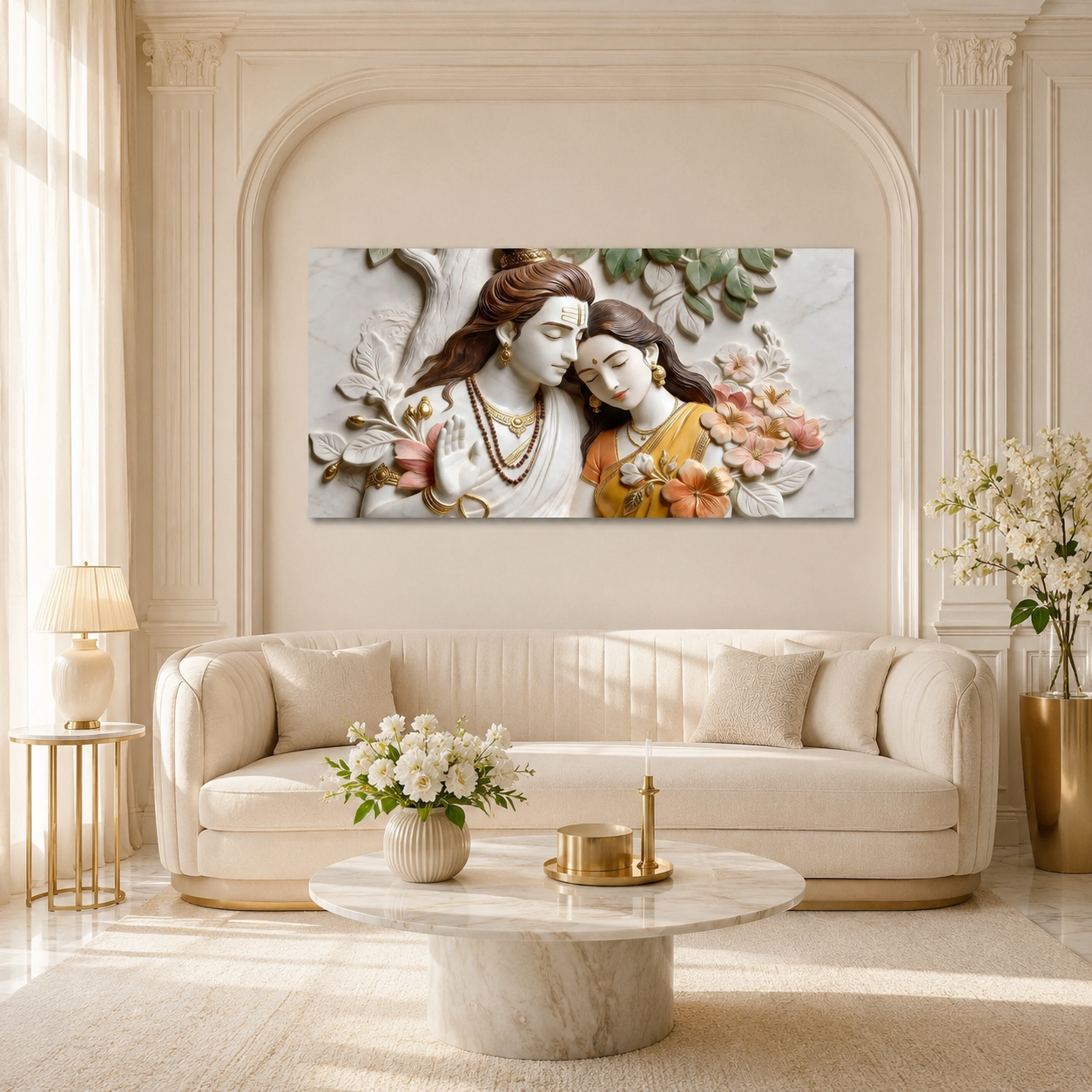 Divine Couple Lord Ram and Goddess Sita 3D Wall Painting Home Decor