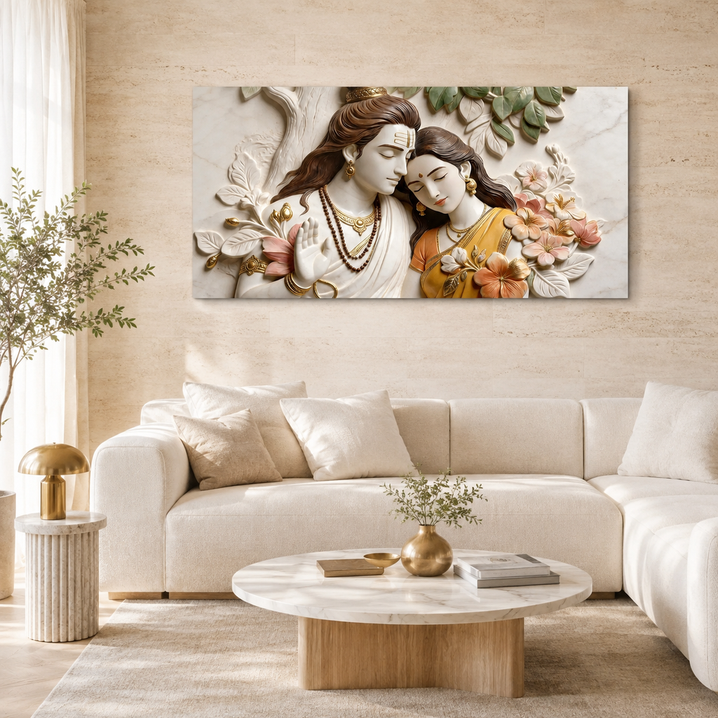 Divine Couple Lord Ram and Goddess Sita 3D Wall Painting Home Decor