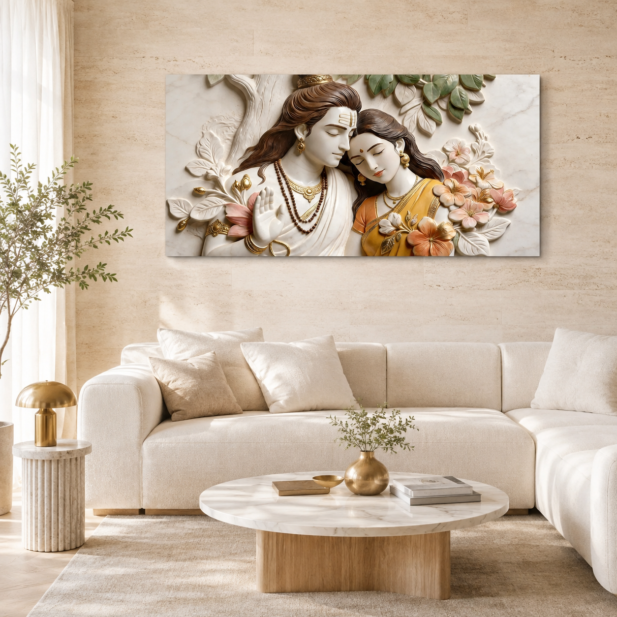Divine Couple Lord Ram and Goddess Sita 3D Wall Painting Home Decor