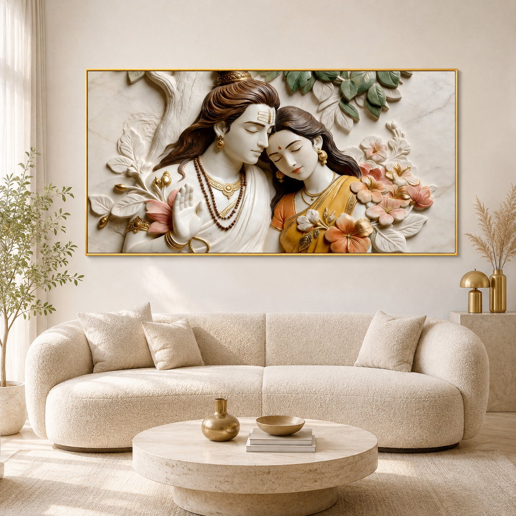 Divine Couple Lord Ram and Goddess Sita 3D Wall Painting Home Decor