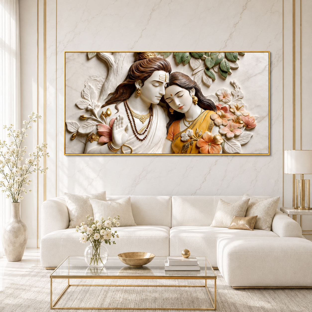 Divine Couple Lord Ram and Goddess Sita 3D Wall Painting Home Decor