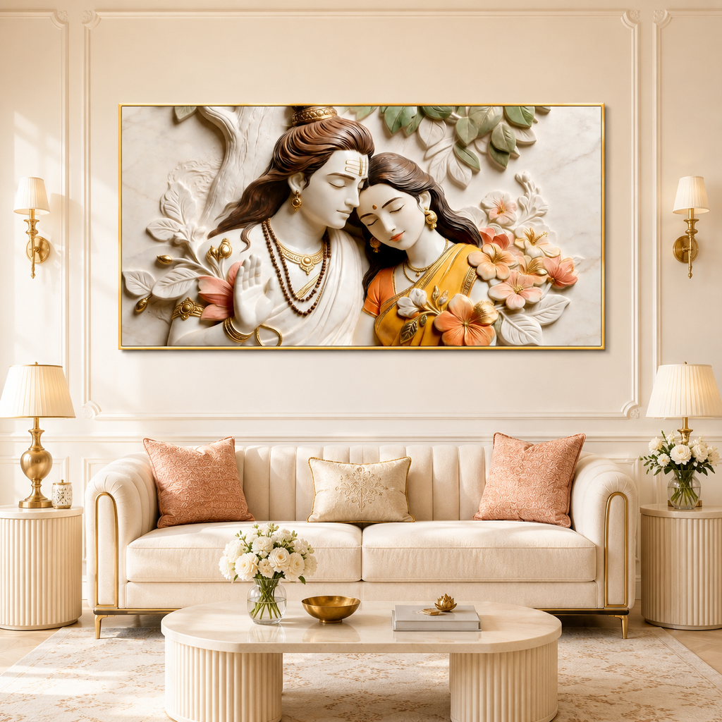 Divine Couple Lord Ram and Goddess Sita 3D Wall Painting Home Decor