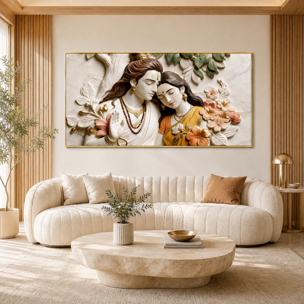 Divine Couple Lord Ram and Goddess Sita 3D Wall Painting Home Decor