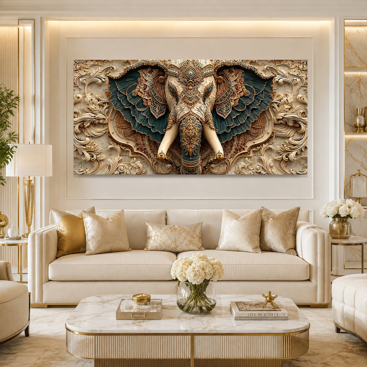 Premium Ganesha 3D Wall Art with Antique Gold Details for Living Room Decor