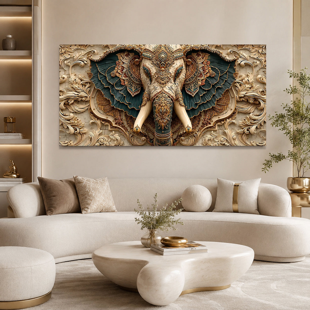 Premium Ganesha 3D Wall Art with Antique Gold Details for Living Room Decor