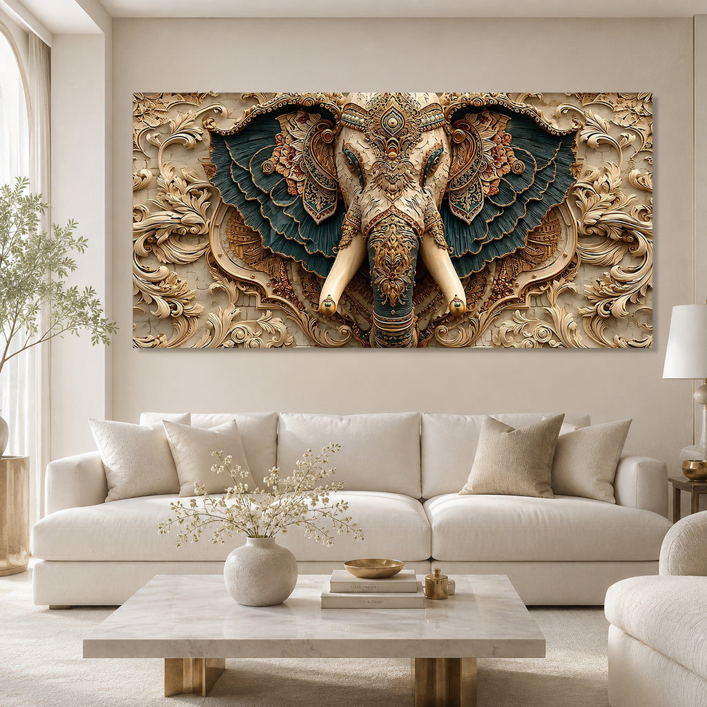 Premium Ganesha 3D Wall Art with Antique Gold Details for Living Room Decor