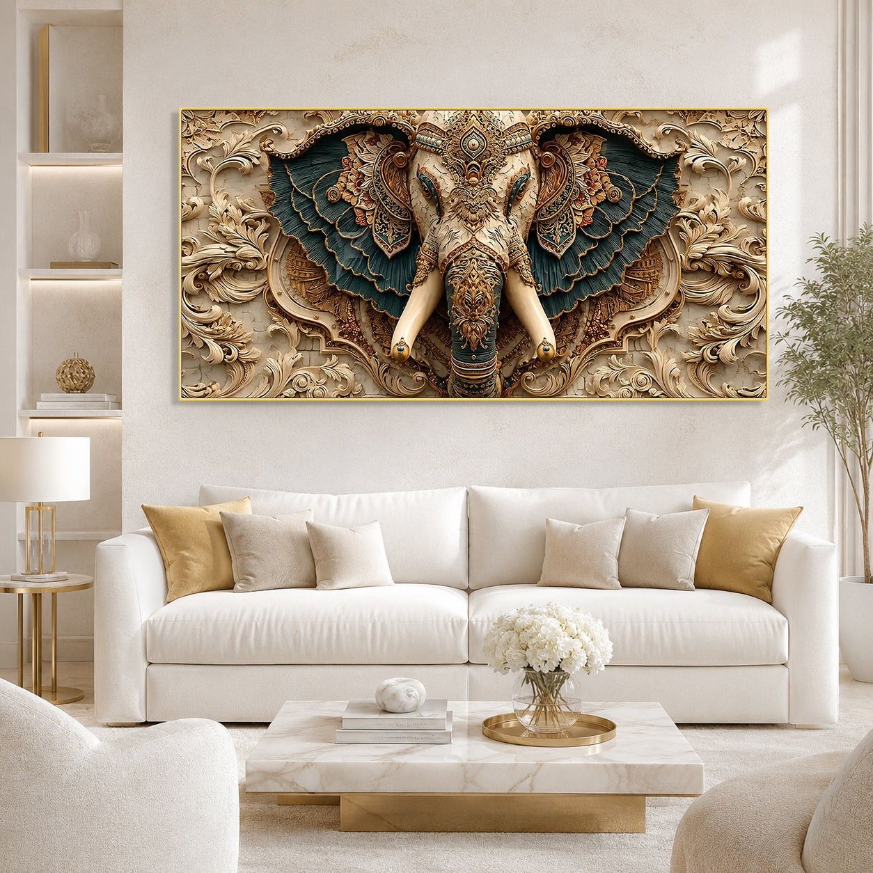 Premium Ganesha 3D Wall Art with Antique Gold Details for Living Room Decor