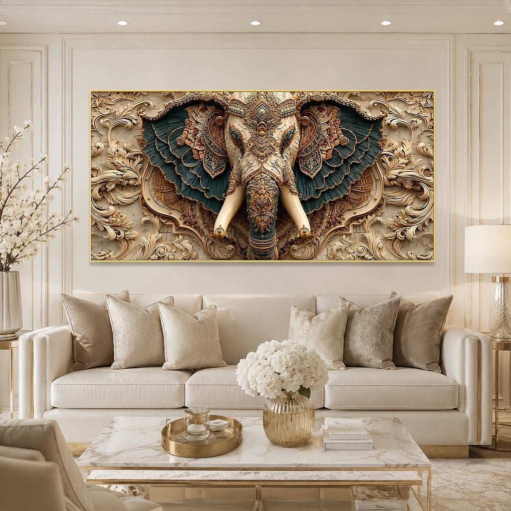 Premium Ganesha 3D Wall Art with Antique Gold Details for Living Room Decor