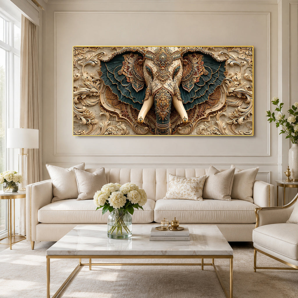 Premium Ganesha 3D Wall Art with Antique Gold Details for Living Room Decor