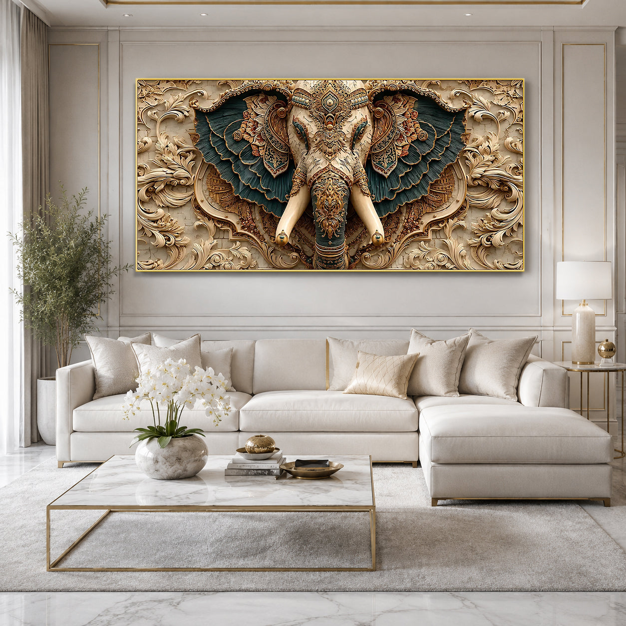 Premium Ganesha 3D Wall Art with Antique Gold Details for Living Room Decor