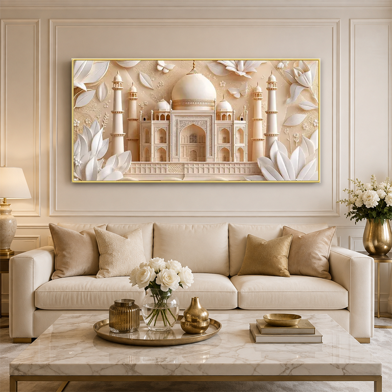 Luxury 3D White Floral Relief Mughal Architecture for Modern Home Decor