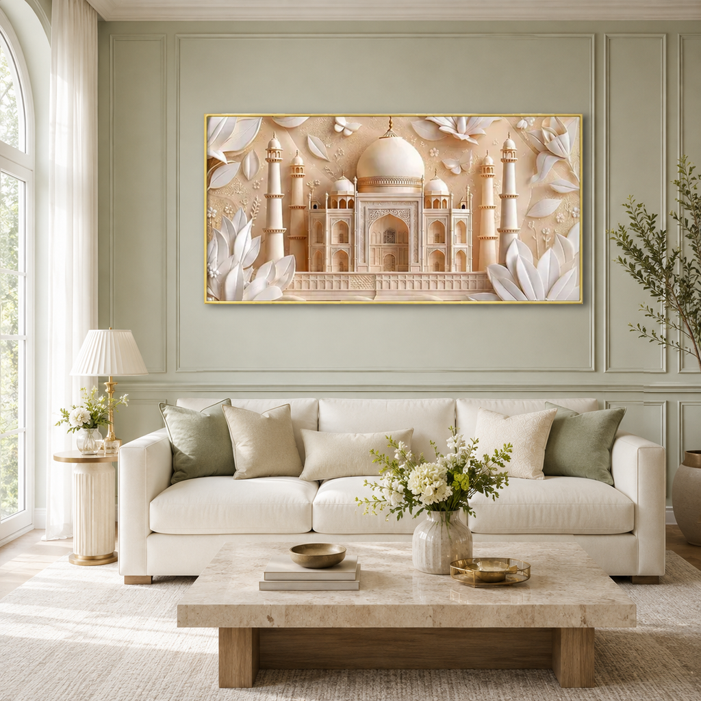 Luxury 3D White Floral Relief Mughal Architecture for Modern Home Decor