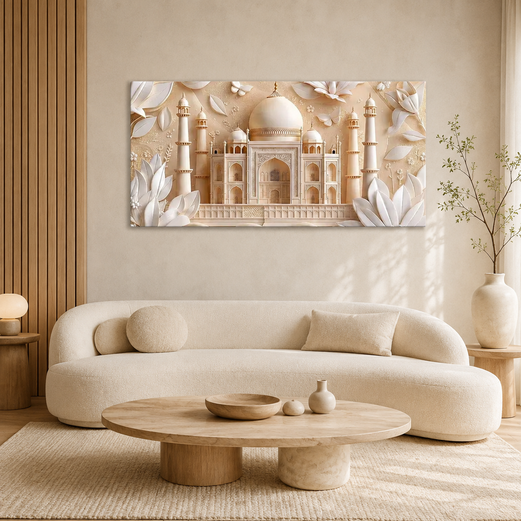 Luxury 3D White Floral Relief Mughal Architecture for Modern Home Decor