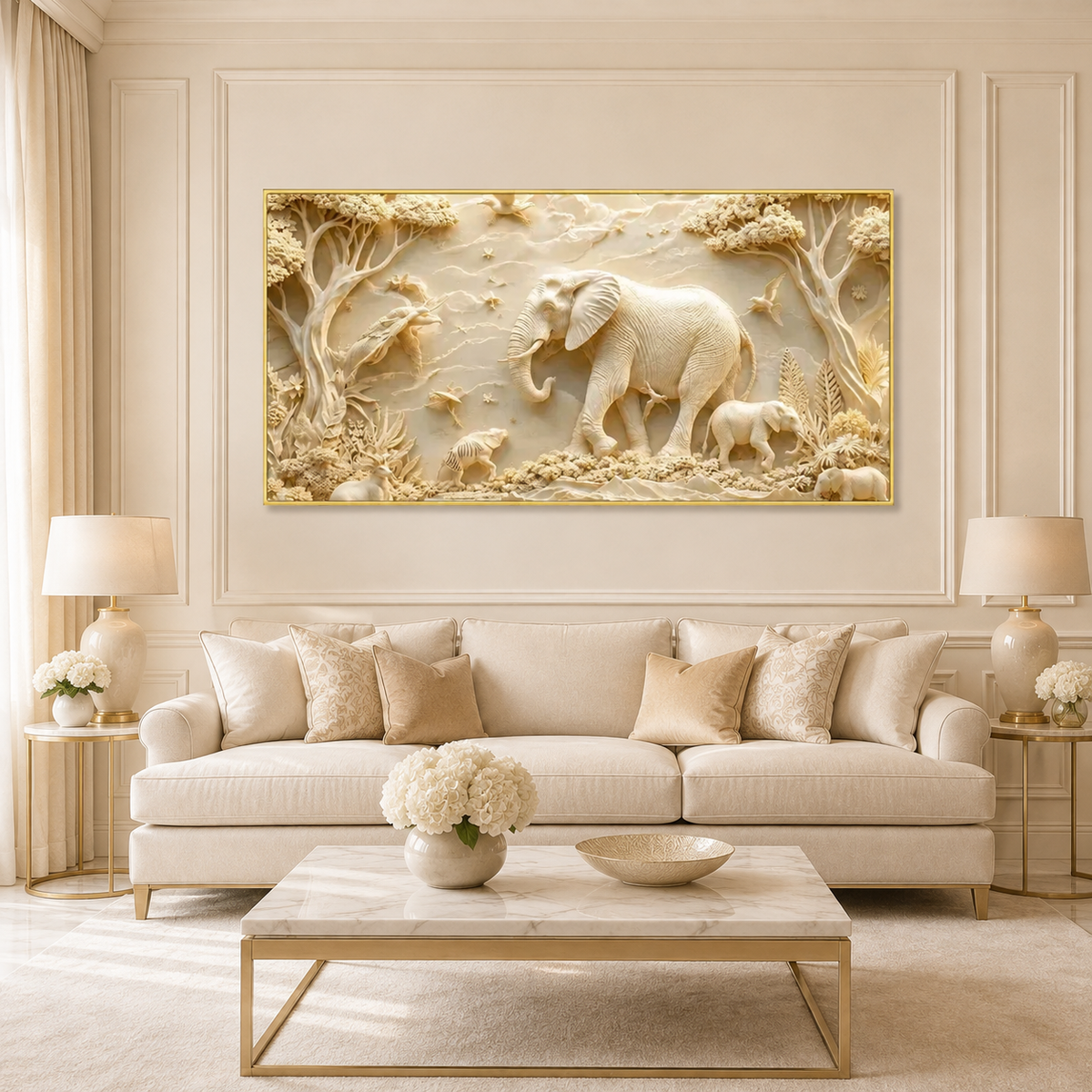 Luxury Elephant 3D Textured Wall Painting with Forest Wildlife Theme