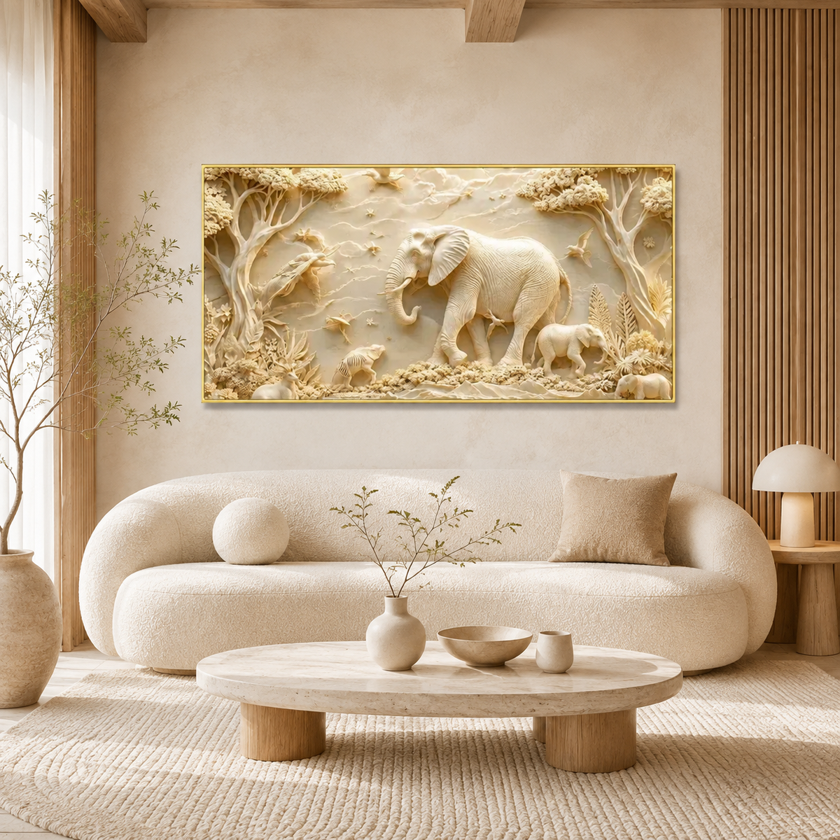 Luxury Elephant 3D Textured Wall Painting with Forest Wildlife Theme