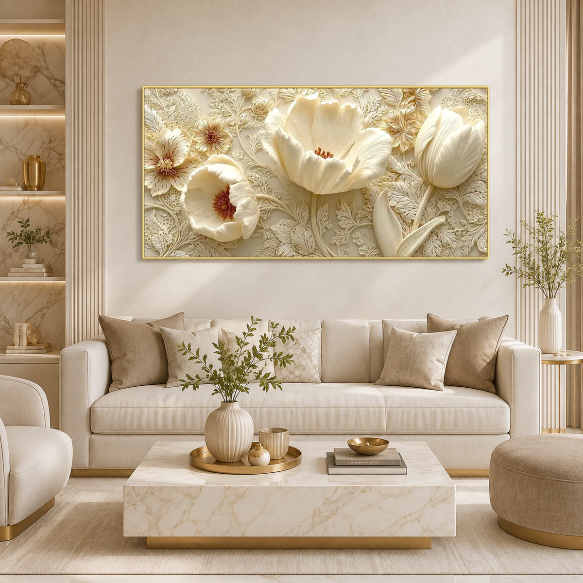 Luxury White Floral 3D Painting | Modern Embossed Flower Artwork for Home Decor