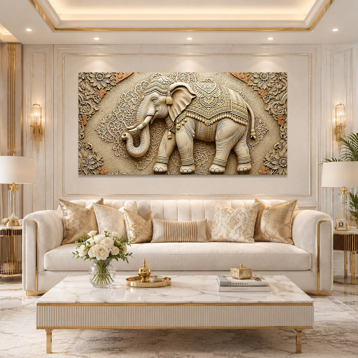 Designer Ganesha Elephant 3D Wall Art for Living Room and Home Decor